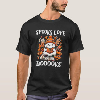 Spooks Love Booooks Cute Ghost Reading Book Hallow T-Shirt