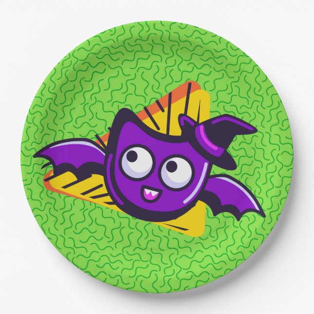 Spooktacular Bats Halloween Plates - Green (Front)