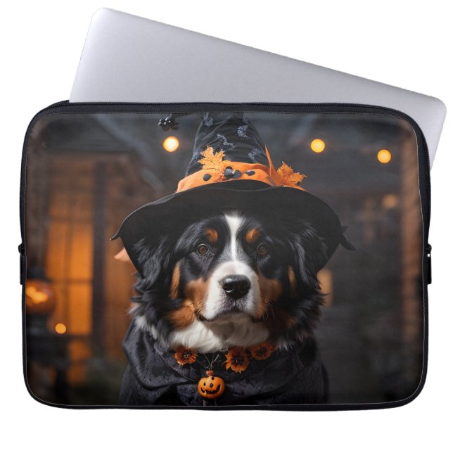 Spooktacular Bernese Dog: A Halloween Howl-o-Ween Laptop Sleeve (Front)