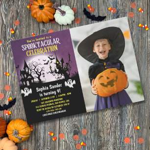 Spooktacular Birthday KIds Halloween with Photo Invitation