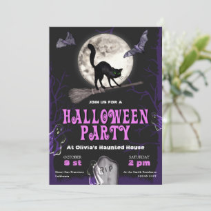 Spooktacular Black Cat Halloween Party Invitation