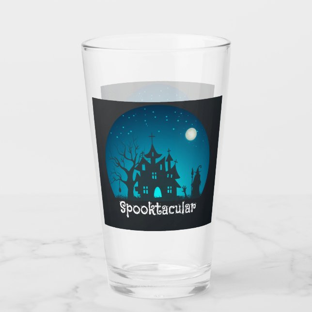 Spooktacular Blue and Black Haunted House Glass (Front)
