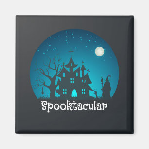 Spooktacular Blue and Black Haunted House Magnet