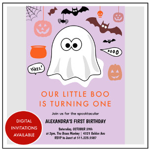 Spooktacular Cute Ghost Halloween 1st birthday Invitation
