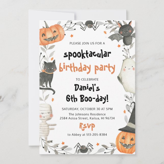 Spooktacular Cute Halloween Birthday Invitation (Front)