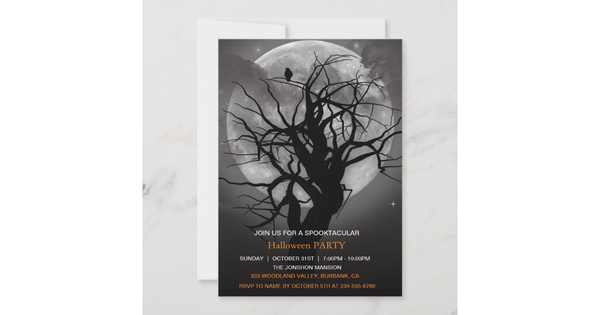 Spooktacular Dark Haunted Forest Halloween Party Invitation  Zazzle