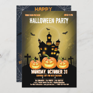 Spooktacular Dark Haunted House Halloween Invitation