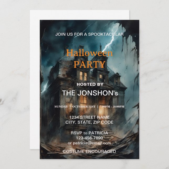 Spooktacular Dark Haunted House Halloween Party  I Invitation (Front/Back)