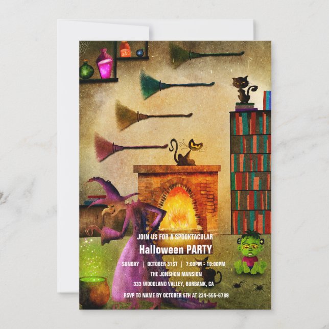 Spooktacular Dark Haunted House Halloween Party  I Invitation (Front)