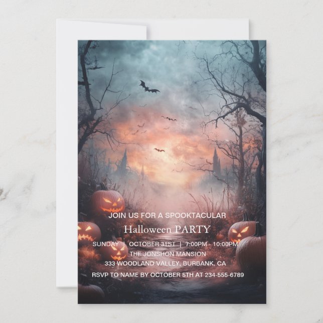 Spooktacular Dark Haunted House Halloween Party  I Invitation (Front)