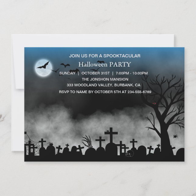 Spooktacular Dark Haunted House Halloween Party Invitation (Front)