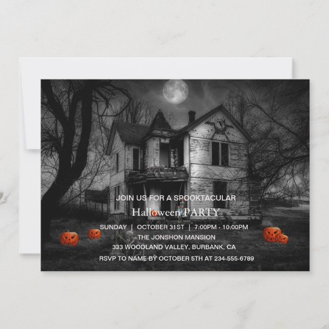 Spooktacular Dark Haunted House Halloween Party Invitation (Front)