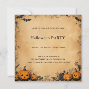 Spooktacular Dark Vintage Gothic Halloween Party Invitation