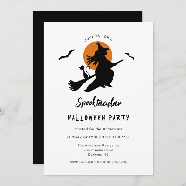 Spooktacular Flying witch Halloween Party Invitation (Front/Back)