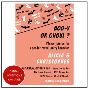 Spooktacular Ghost Orange Halloween gender reveal Invitation
