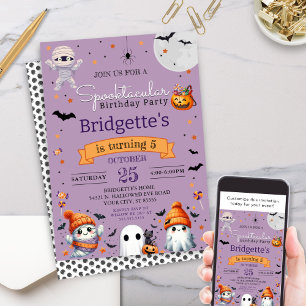 Spooktacular Ghost Purple Halloween Birthday Party Invitation