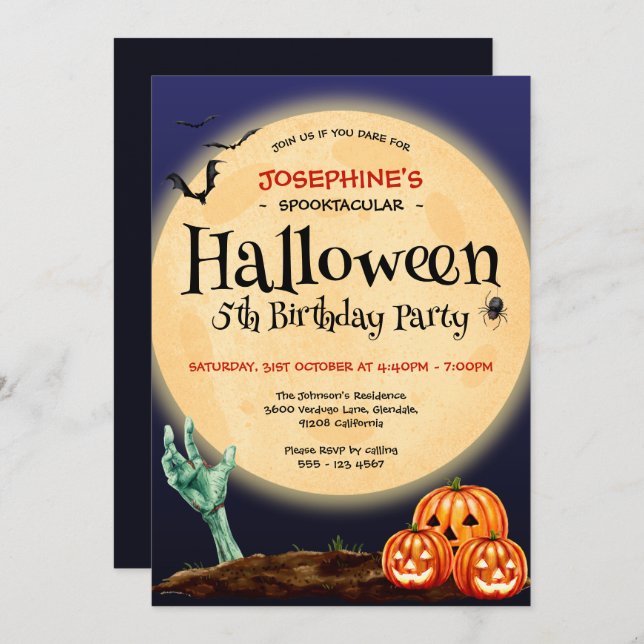 Spooktacular Halloween 5th Birthday Party Invitation (Front/Back)