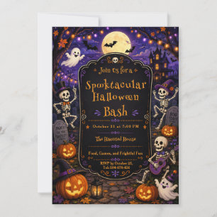 Spooktacular Halloween Bash Skeleton Pumpkin Party Invitation