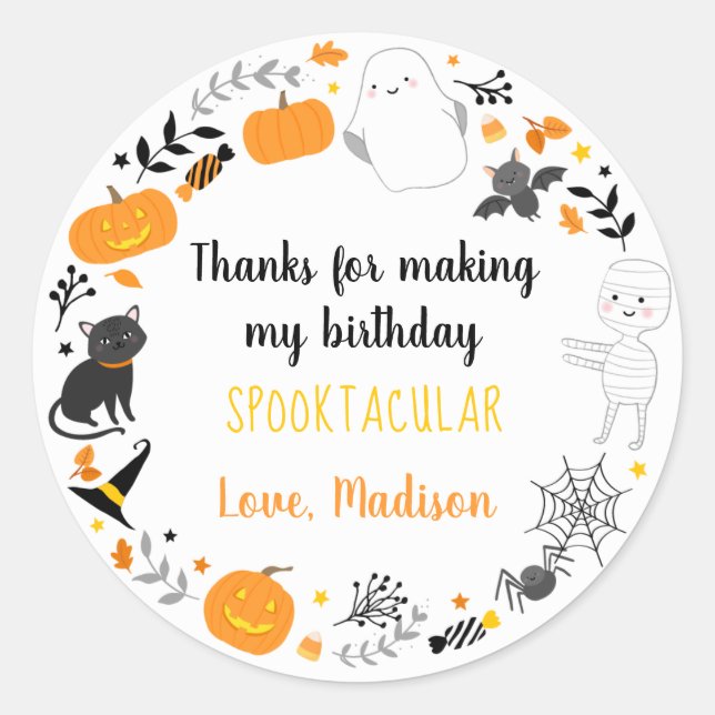 Spooktacular Halloween Birthday Thank You Classic Round Sticker (Front)
