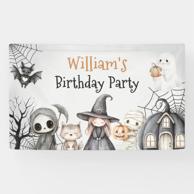 Spooktacular Halloween Cute Ghost Birthday Party Banner (Horizontal)
