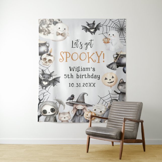 Spooktacular Halloween Cute Ghost Birthday Party Tapestry (In Situ)