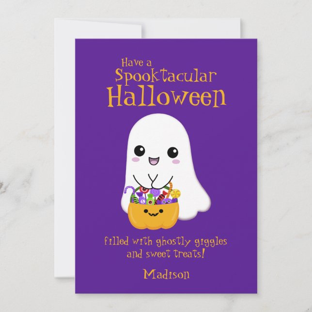 Spooktacular Halloween Cute Ghost Purple Holiday Card (Front)