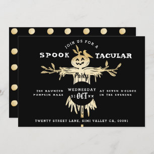 Spooktacular Halloween gold & Black Scarecrow Invitation