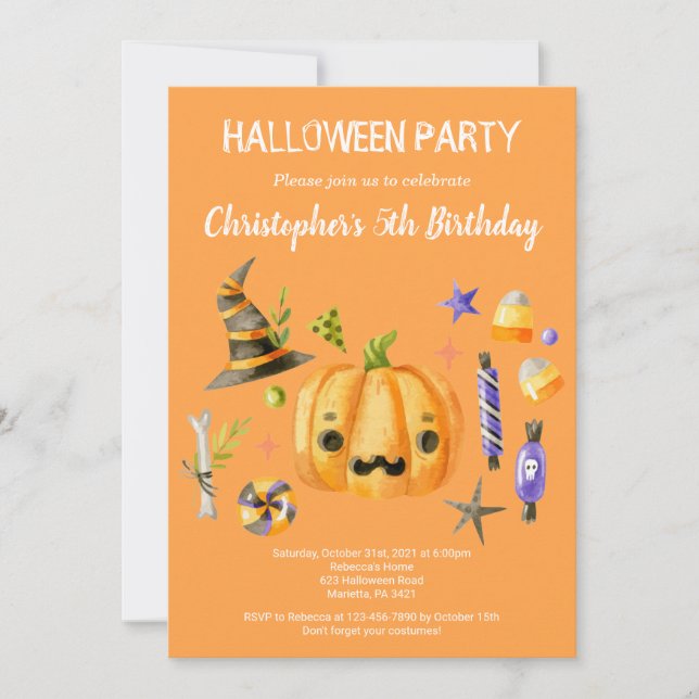 Spooktacular Halloween Kids Birthday Party Orange Invitation (Front)