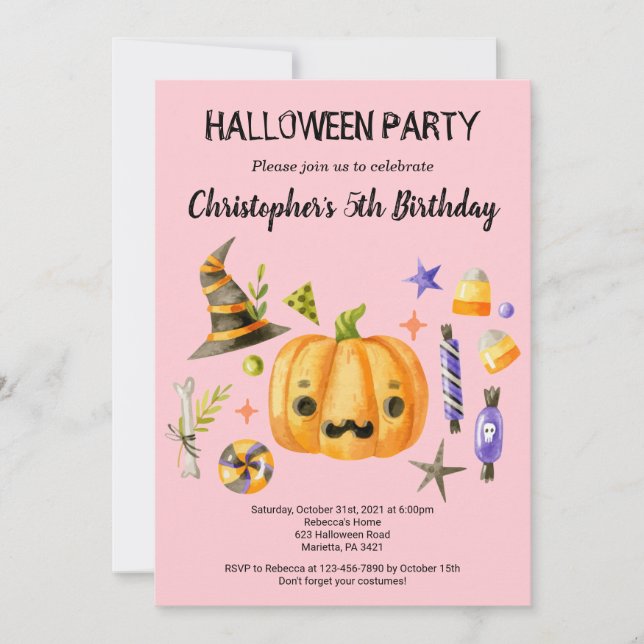 Spooktacular Halloween Kids Birthday Party Pink Invitation (Front)