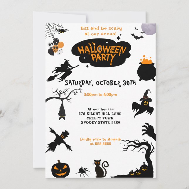 Spooktacular Halloween Party Black Orange Invitation (Front)