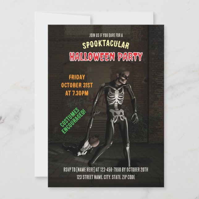 Spooktacular Halloween Party. Funny Skeletons Invitation (Front)