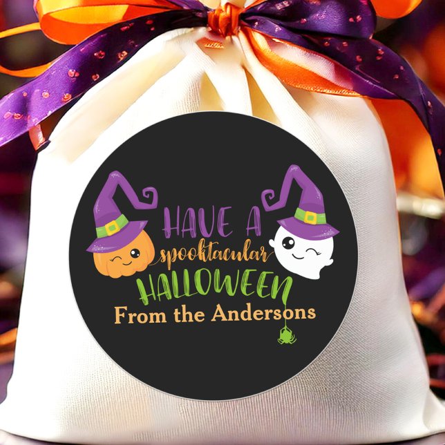 Spooktacular Halloween Party Personalised Favour Classic Round Sticker (Spooktacular Halloween Stickers – Custom Party Favor Labels for Treat Bags)