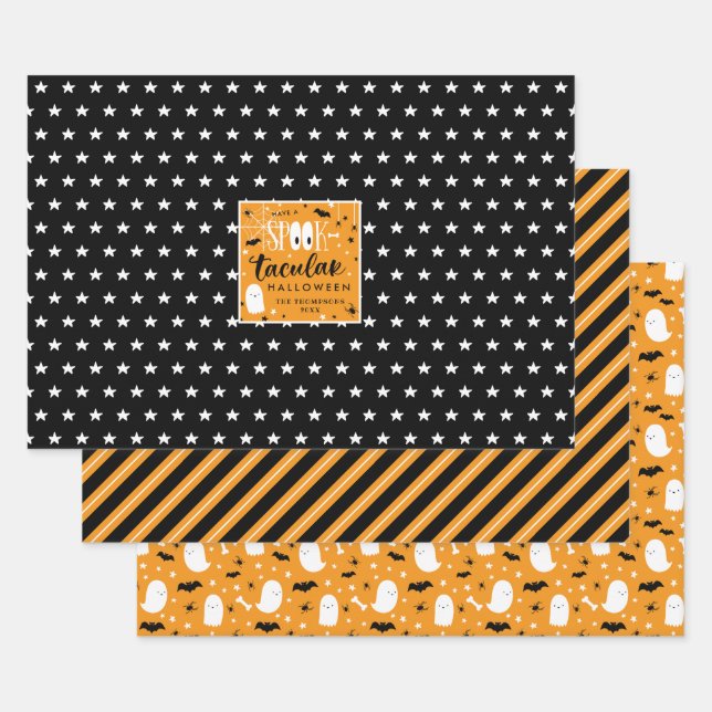 Spooktacular Halloween Patterns Wrapping Paper Sheet (Set)
