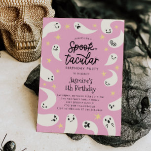 Spooktacular Halloween Pink Ghost Birthday Invitation