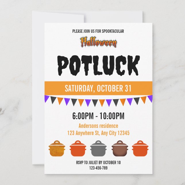 Spooktacular Halloween Potluck Invitation (Front)