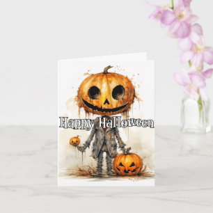Spooktacular Halloween Pumpkin Scarecrow Art Card