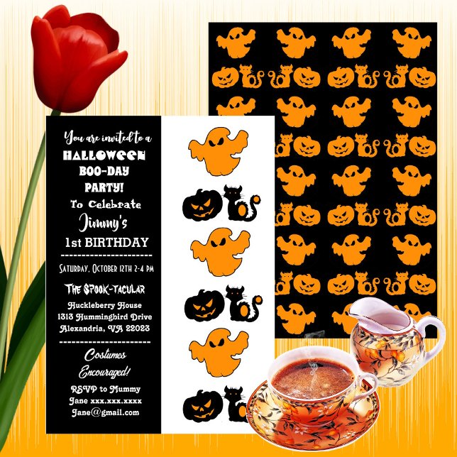 Spooktacular Halloween Pumpkins Boo 1st Birthday  Invitation (Spooktacular Halloween Pumpkins Boo 1st Birthday Invitation)