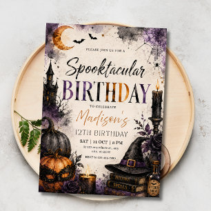 Spooktacular Halloween Spooky Witch Birthday Party Invitation