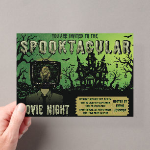 Spooktacular Halloween TV Head Movie Night Acrylic Invitations