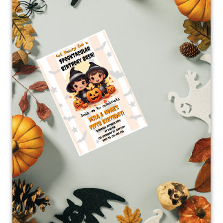 Spooktacular Halloween Twins Birthday Invitation B