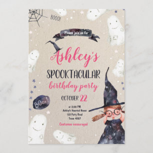 Spooktacular Halloween Witch Hat Ghost Birthday Invitation