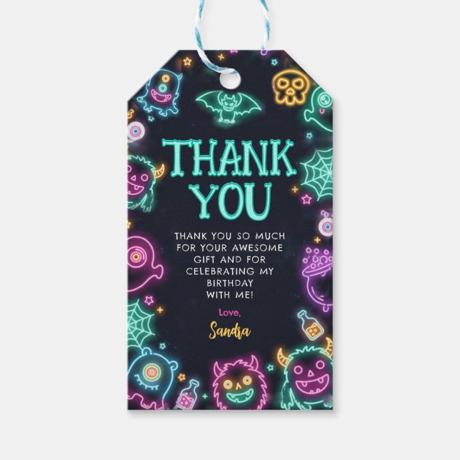 Spooktacular Neon Halloween Birthday Gift Tags (Front)