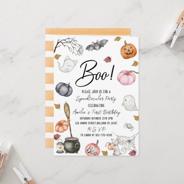 Spooktacular Party First Birthday Baby Shower Invitation (Front/Back In Situ)