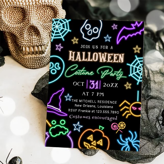 Spooktacular Party Neon Glow Dark Halloween Party  Invitation (Creator Uploaded)