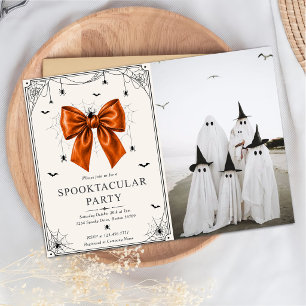 Spooktacular Party Photo Halloween Orange Bow Invitation