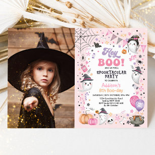 Spooktacular Pink Ghost Halloween Birthday Girl Invitation