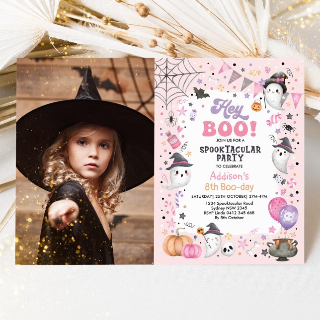 Spooktacular Pink Ghost Halloween Birthday Girl Invitation (Creator Uploaded)