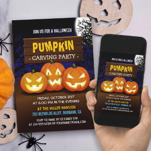 Spooktacular Pumpkin Carving Halloween Party Invitation