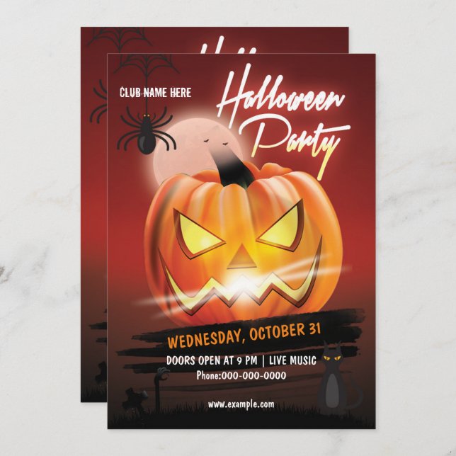 Spooktacular Scary Pumpkin Halloween Party Invitation (Front/Back)