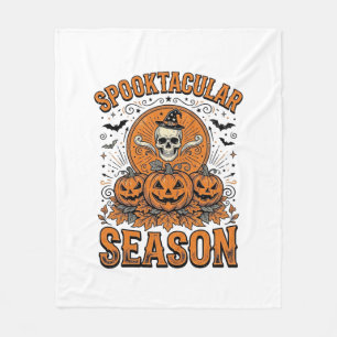 Spooktacular Season Vintage Halloween Skull Pumpki Fleece Blanket
